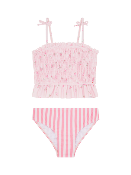 Angels by Accessorize Kids' Ditsy Stripe Tankini, Pink/White, Pink/White