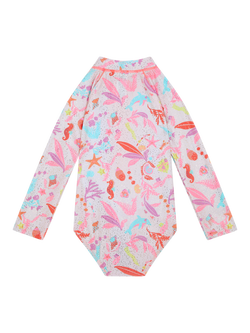 Angels by Accessorize Kids' Sealife Long Sleeve Zip Front Swimsuit, Multi, Multi