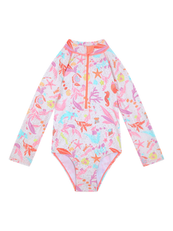 Angels by Accessorize Kids' Sealife Long Sleeve Zip Front Swimsuit, Multi - view 2, Multi
