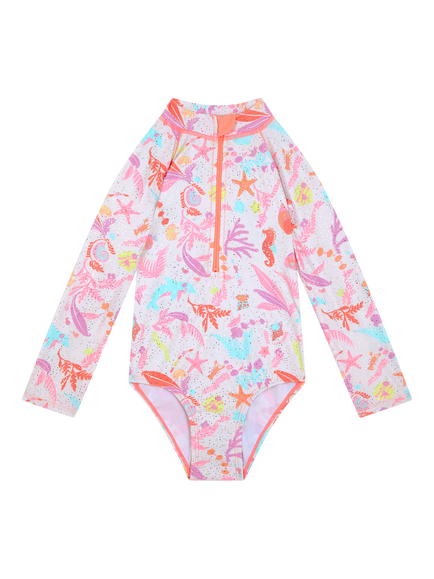 Angels by Accessorize Kids' Sealife Long Sleeve Zip Front Swimsuit, Multi - view 2, Multi