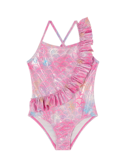 Angels by Accessorize Kids' Sparkle Mermaid Frill Swimsuit, Pink, Pink