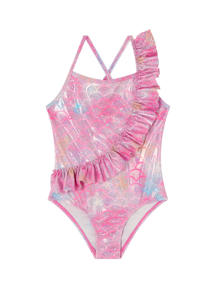 Angels by Accessorize Kids' Sparkle Mermaid Frill Swimsuit, Pink, Pink