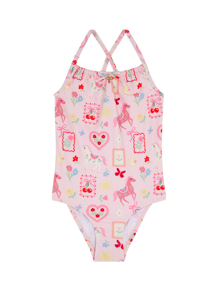 Angels by Accessorize Prairie Print Swimsuit, Pastel/Multi, Pastel/Multi