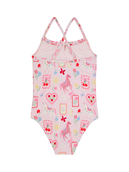 Angels by Accessorize Prairie Print Swimsuit, Pastel/Multi - view 2, Pastel/Multi