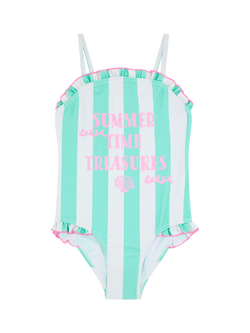 Angels by Accessorize Kids' Slogan Stripe Swimsuit, Turquoise, Turquoise