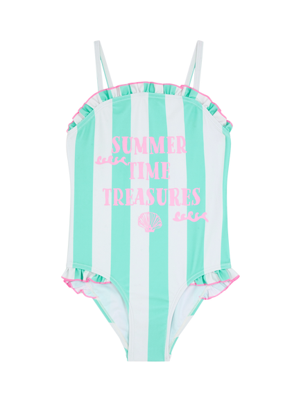 Angels by Accessorize Kids' Slogan Stripe Swimsuit, Turquoise, Turquoise