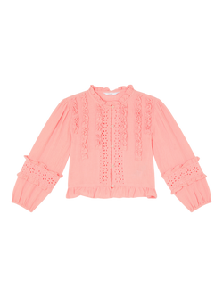 Angels by Accessorize Kids' Long Sleeve Broderie Ruffle Top, Pink, Pink