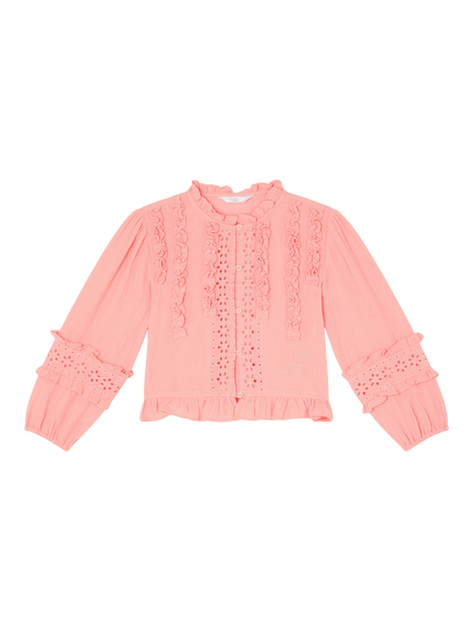 Angels by Accessorize Kids' Long Sleeve Broderie Ruffle Top, Pink, Pink