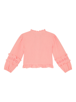 Angels by Accessorize Kids' Long Sleeve Broderie Ruffle Top, Pink - view 2, Pink