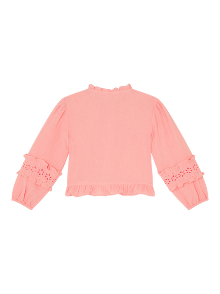 Angels by Accessorize Kids' Long Sleeve Broderie Ruffle Top, Pink - view 2, Pink