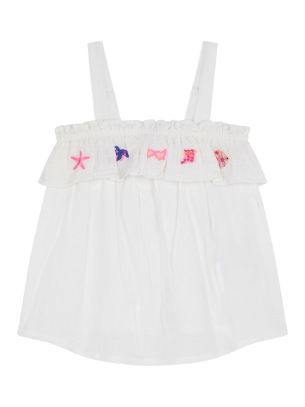 Angels by Accessorize Kids' Embroidered Sealife Cami Top, White, White