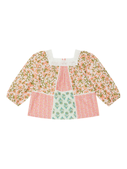 Angels by Accessorize Kids' Square Neck Floral Patchwork Top, Pink, Pink