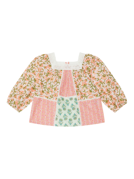 Angels by Accessorize Kids' Square Neck Floral Patchwork Top, Pink, Pink