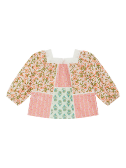Angels by Accessorize Kids' Square Neck Floral Patchwork Top, Pink - view 2, Pink