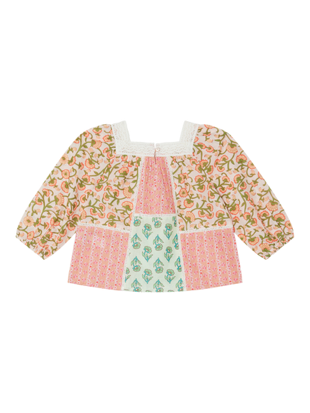 Angels by Accessorize Kids' Square Neck Floral Patchwork Top, Pink - view 2, Pink