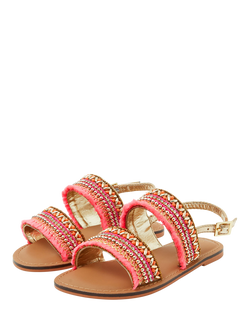 Angels by Accessorize Kids' Beaded Two Strap Open Toe Sandals, Coral - view 2, Coral