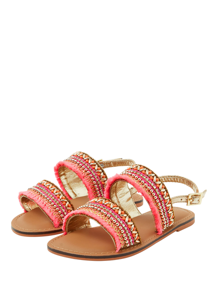 Angels by Accessorize Kids' Beaded Two Strap Open Toe Sandals, Coral - view 2, Coral