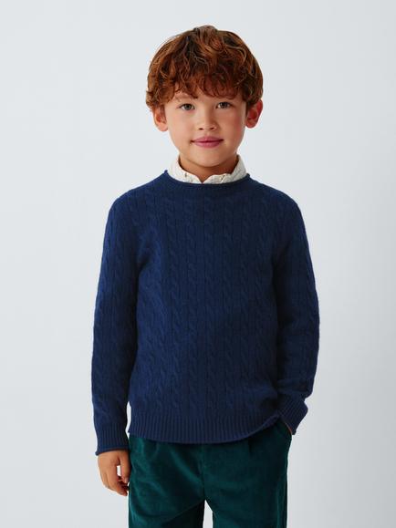John Lewis Heirloom Collection Kids' Cashmere Cable Knit Jumper, Navy, Navy