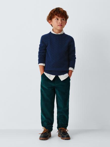 John Lewis Heirloom Collection Kids' Cashmere Cable Knit Jumper, Navy - view 2, Navy