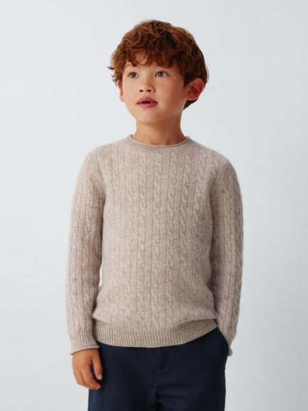 John Lewis Heirloom Collection Kids' Cashmere Cable Knit Jumper, Oatmeal, Oatmeal: 9184n