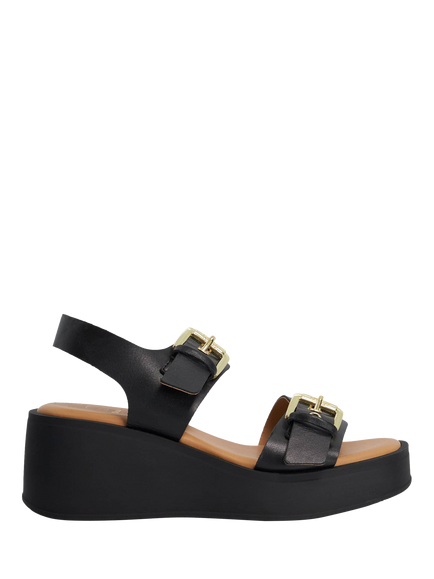 Dune London Karola Leather Chunky Buckle Sandals, Black, Black