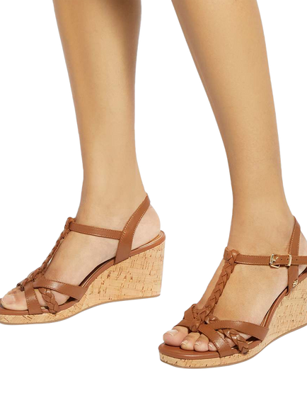 Dune London Karly Wide Fit Leather Cork Wedge Heel Sandals - view 2, Tan