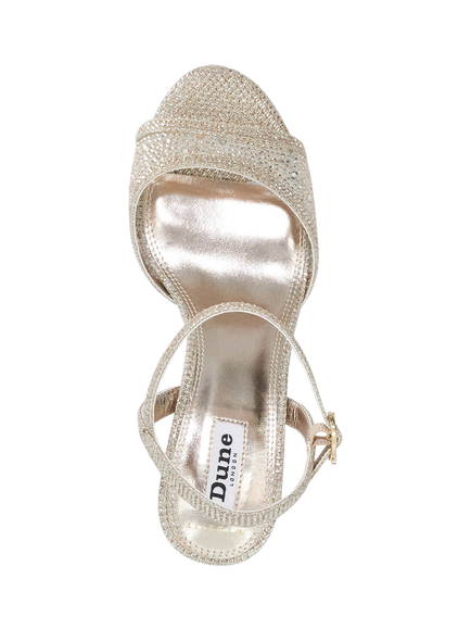 Dune London Manicure Wide Fit Hot Fix Mid Heel Sandals, Gold - view 2, Gold