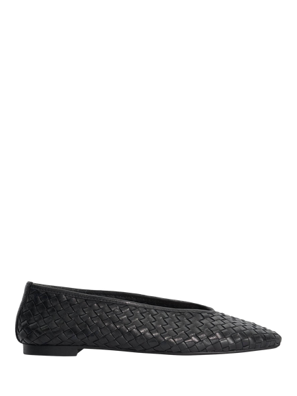 Dune London Henlee Woven Leather Pointed Ballerina Pumps, Black