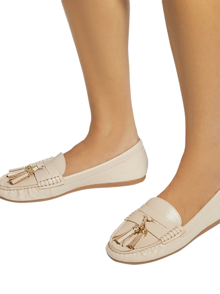 Dune London Geen Wide Fit Leather Tassle Detail Soft Loafers, Blush - view 2, Blush