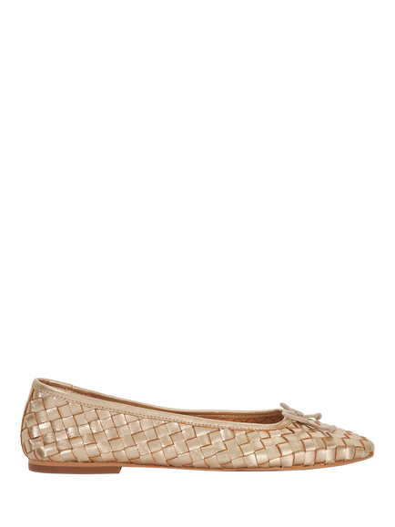 Dune London Heat Wide Fit Woven Leather Ballerina Pumps, Gold