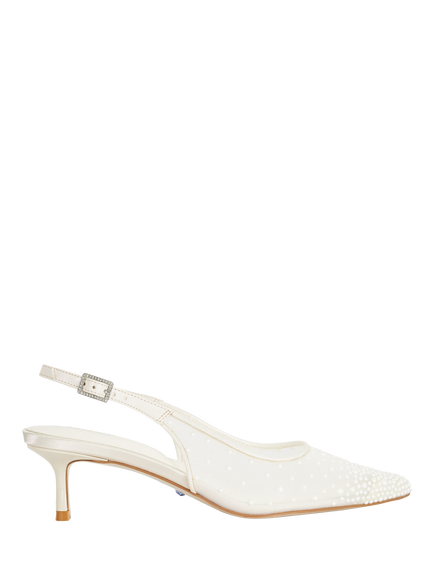 Dune London Companionship Wide Fit Bridal Mesh Slingback Heel, Ivory, Ivory