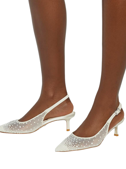Dune London Companionship Wide Fit Bridal Mesh Slingback Heel, Ivory - view 2, Ivory
