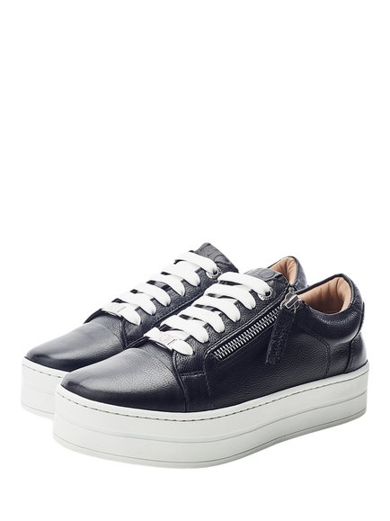 Moda in Pelle Abbee Flatform Leather Trainers, Black - view 2, Black