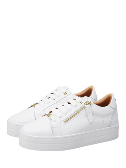 Moda in Pelle Abbee Flatform Leather Trainers, White - view 2, White