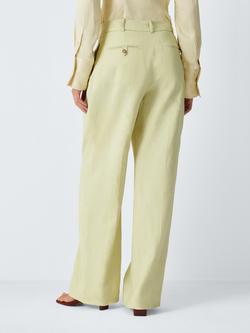 John Lewis x REJINA PYO Wide Leg Linen Rich Pleat Detail Tailored Trousers, Spring Green - view 2, Spring Green