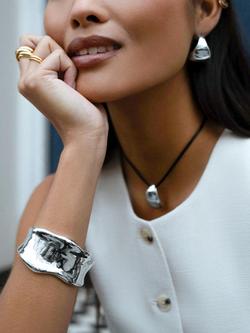 Orelia Statement Taper Metal Hoop Earrings, Silver - view 2, Silver