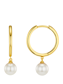Orelia Faux Pearl Drop Mid-Size Hoop Earrings, Gold, Gold