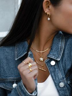 Orelia Faux Pearl Drop Mid-Size Hoop Earrings, Gold - view 2, Gold