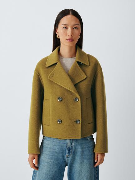 John Lewis Wool Blend Short Peacoat, Olive, Olive