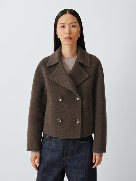 John Lewis Wool Blend Short Peacoat, Chocolate, Chocolate