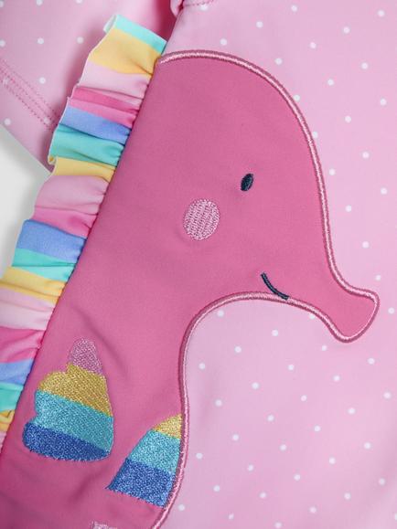 JoJo Maman Bébé Kids' Seahorse Appliqué Sunpro Swimsuit, Pink - view 2, Pink