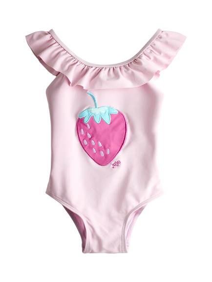 JoJo Maman Bébé Kids' Strawberry Stripe Swimsuit, Pack of 2, Mid Pink - view 2, Mid Pink