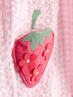 JoJo Maman Bébé Baby Cotton Strawberry Appliqué Pocket Playsuit, Pink - view 2, Pink
