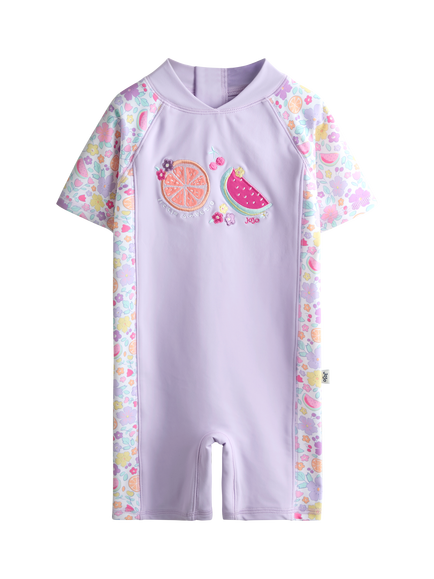 JoJo Maman Bébé Kids' Neon Fruit Short Sleeve Sun Suit, Light Pink/Multi, Light Pink/Multi
