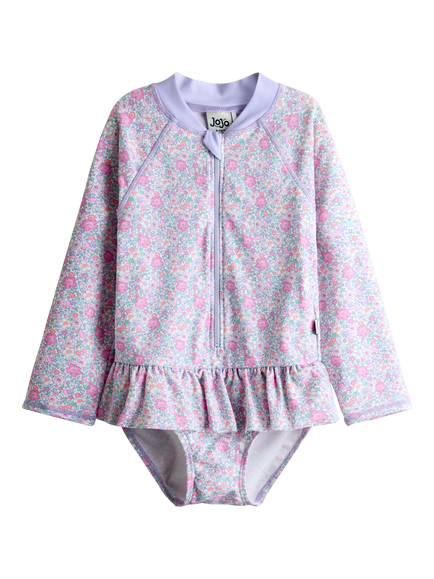 JoJo Maman Bébé Kids' Ditsy Floral Long Sleeve Swimsuit, Multi Colour, Multi Colour