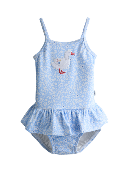 JoJo Maman Bébé Baby Floral Duck Applique Swimsuit, Light Blue, Light Blue