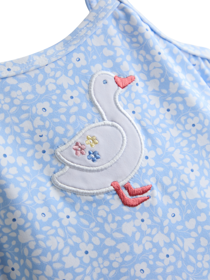 JoJo Maman Bébé Baby Floral Duck Applique Swimsuit, Light Blue - view 2, Light Blue