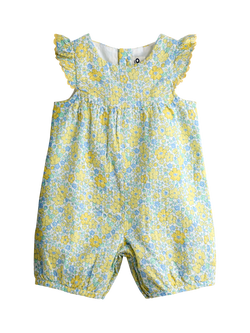 JoJo Maman Bébé Baby Cotton Floral Playsuit, Yellow/Blue, Yellow/Blue