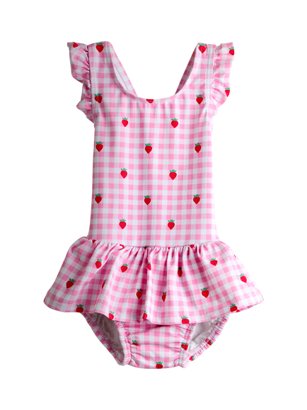 JoJo Maman Bébé Baby Strawberry Gingham Swimsuit, Pink, Pink
