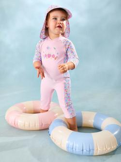 JoJo Maman Bébé Kids' Strawberry Floral Sunpro Swimsuit, Pink Floral - view 2, Pink Floral